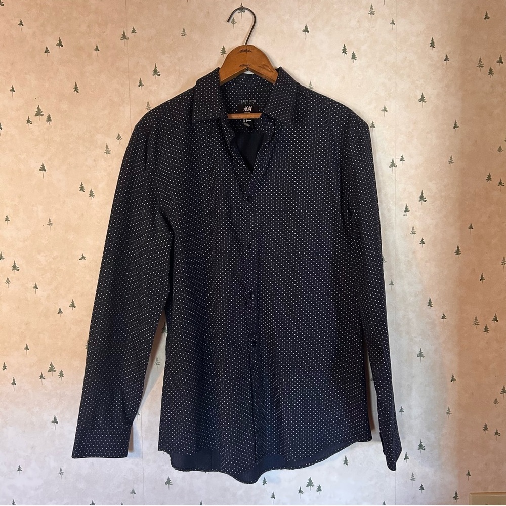H&M Men's Black Patterned Shirt Brand New! Slim Fit! Easy Iron!